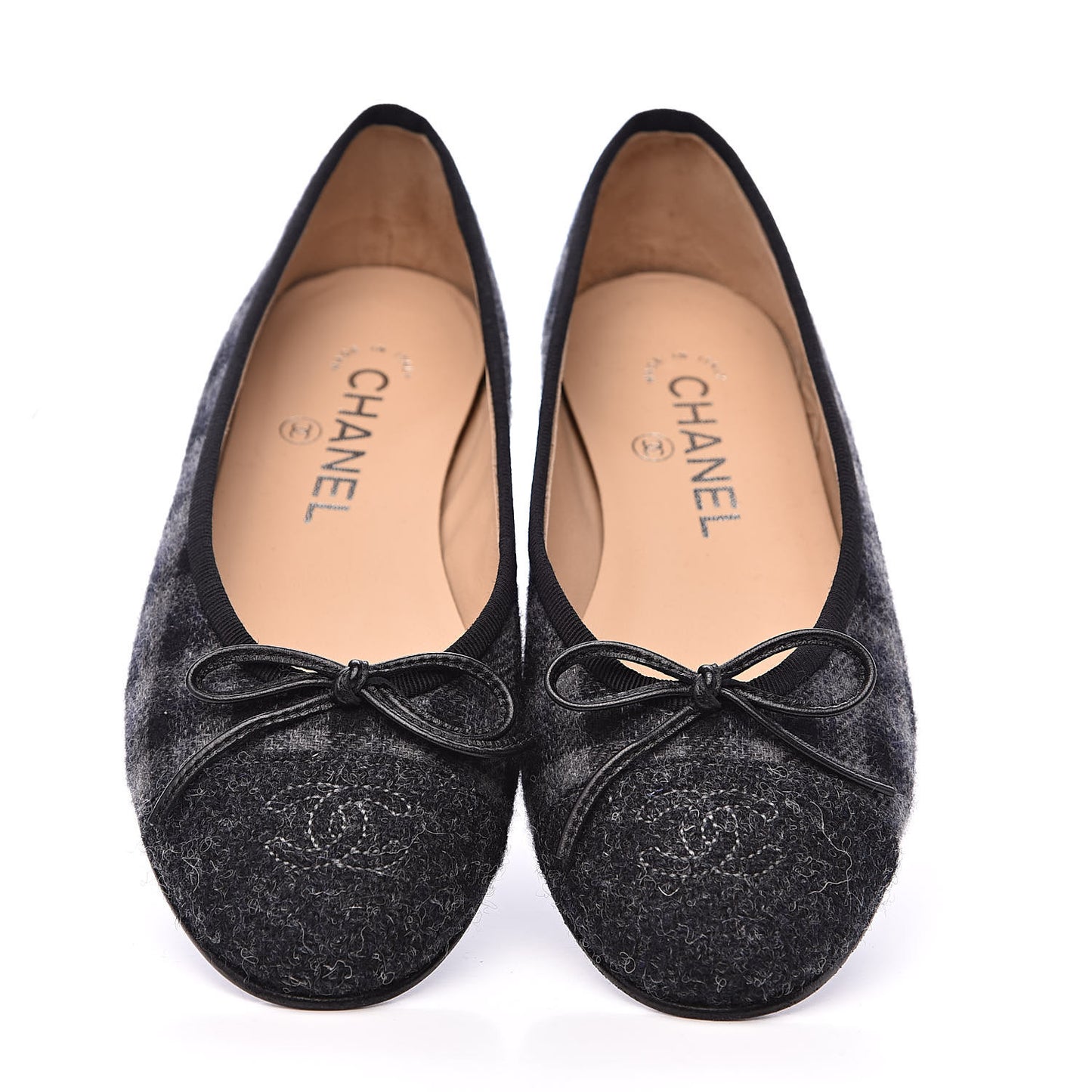 Tweed Cap Toe Ballerina Flats 36 Dark Grey Black