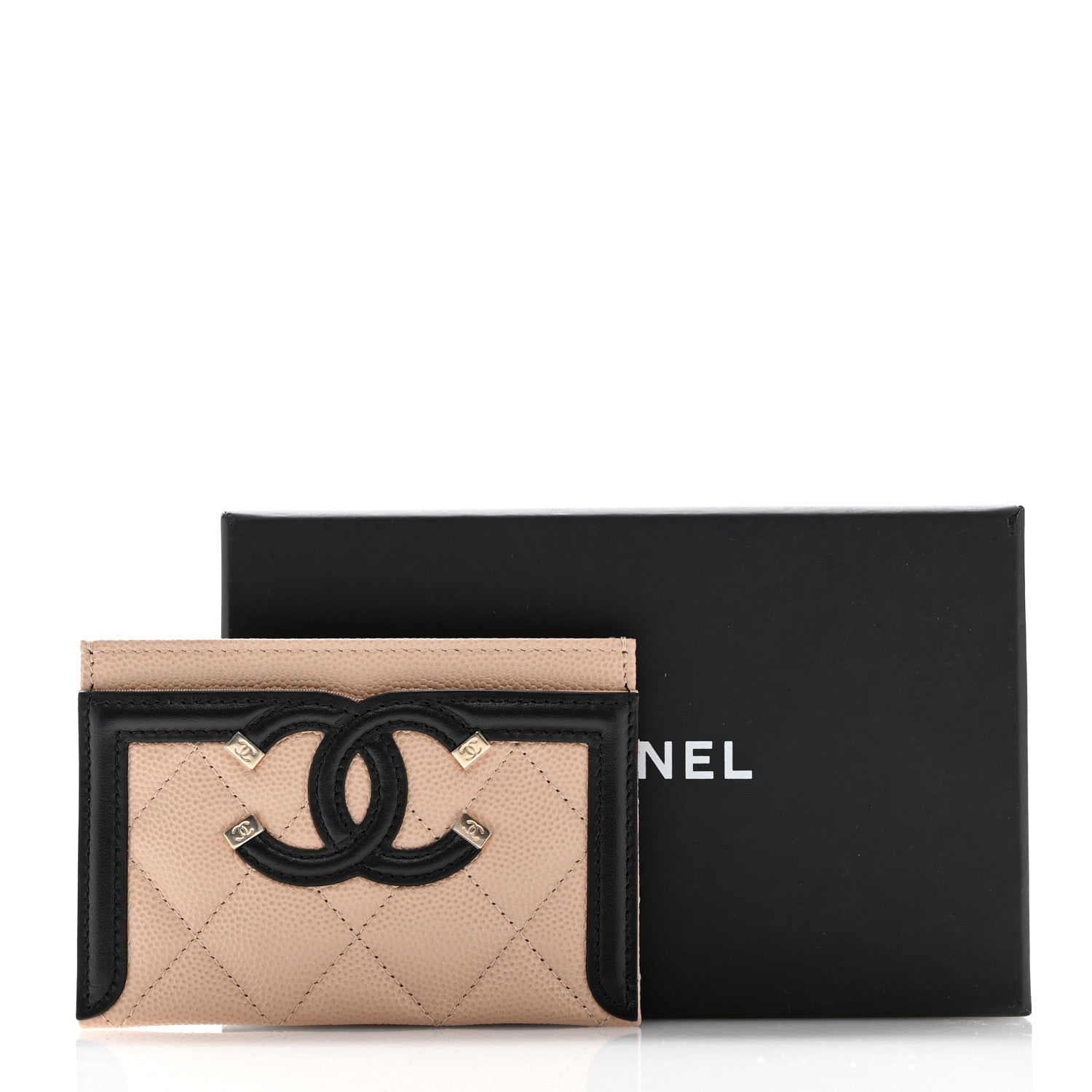 Chanel Caviar Quilted Filigree Card Holder Beige Black 9 of 9