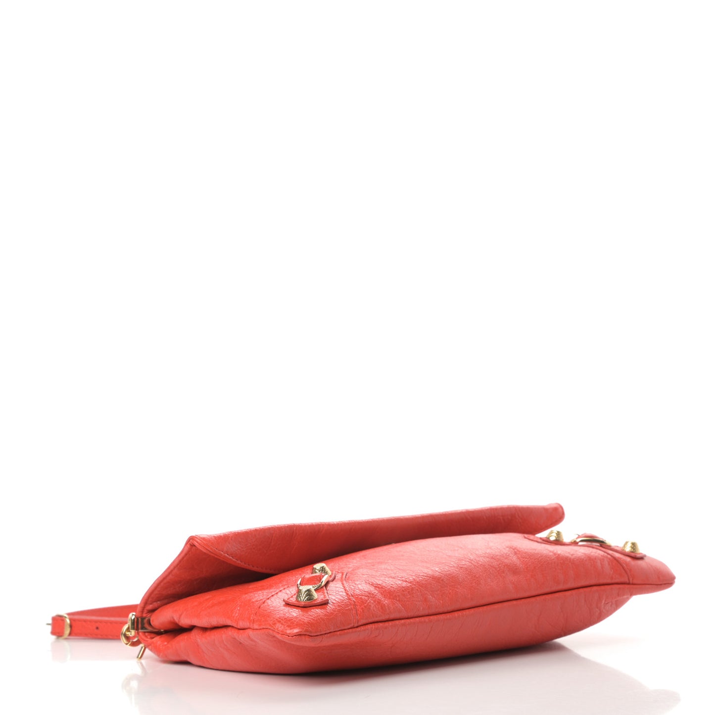 Agneau Giant 12 Gold Hardware Envelope Strap Clutch Rouge Coquelicot