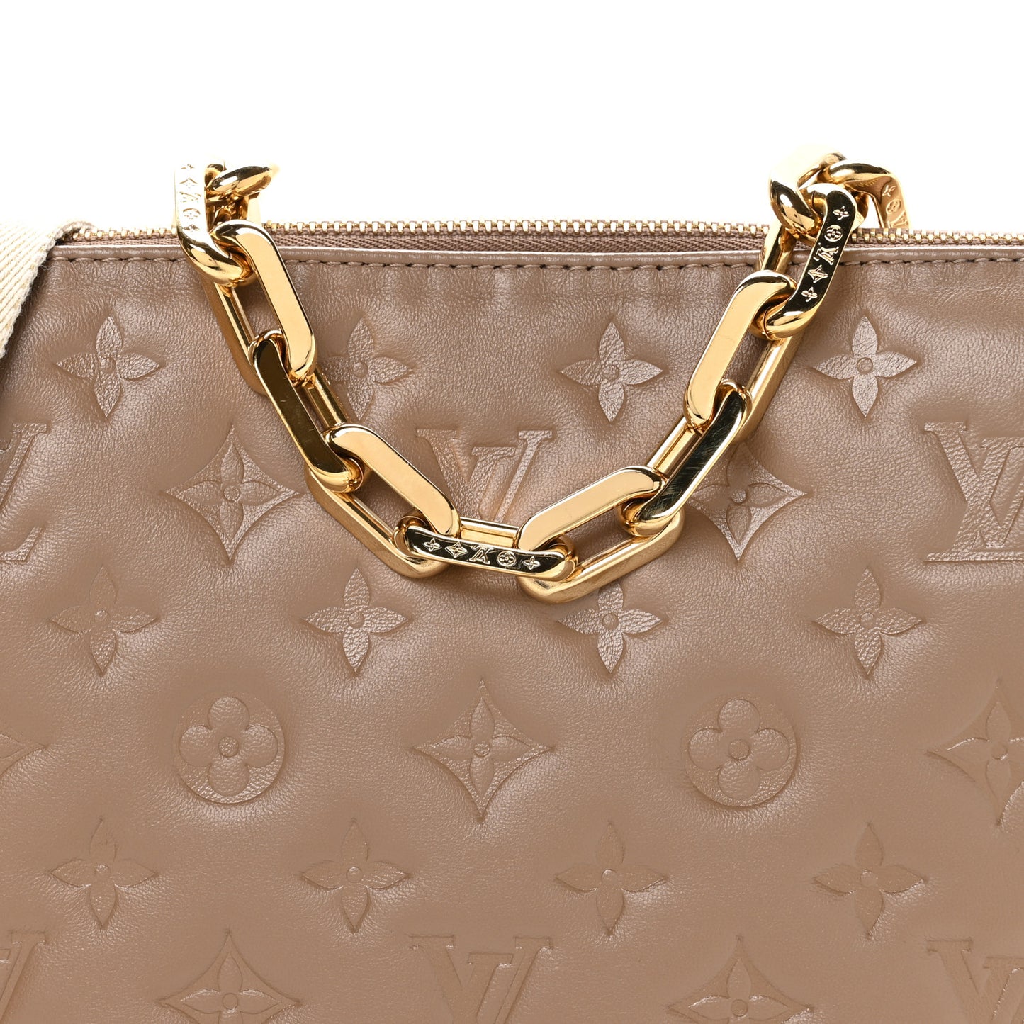 Lambskin Embossed Monogram Coussin PM Taupe Taupe