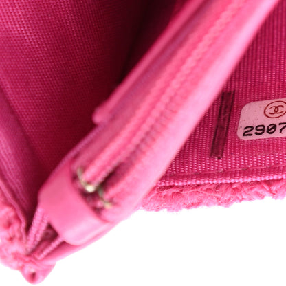 Chanel Wool Tweed Lambskin Quilted Chanel 19 Wallet On Chain WOC and Coin Purse Fuchsia 9 of 14