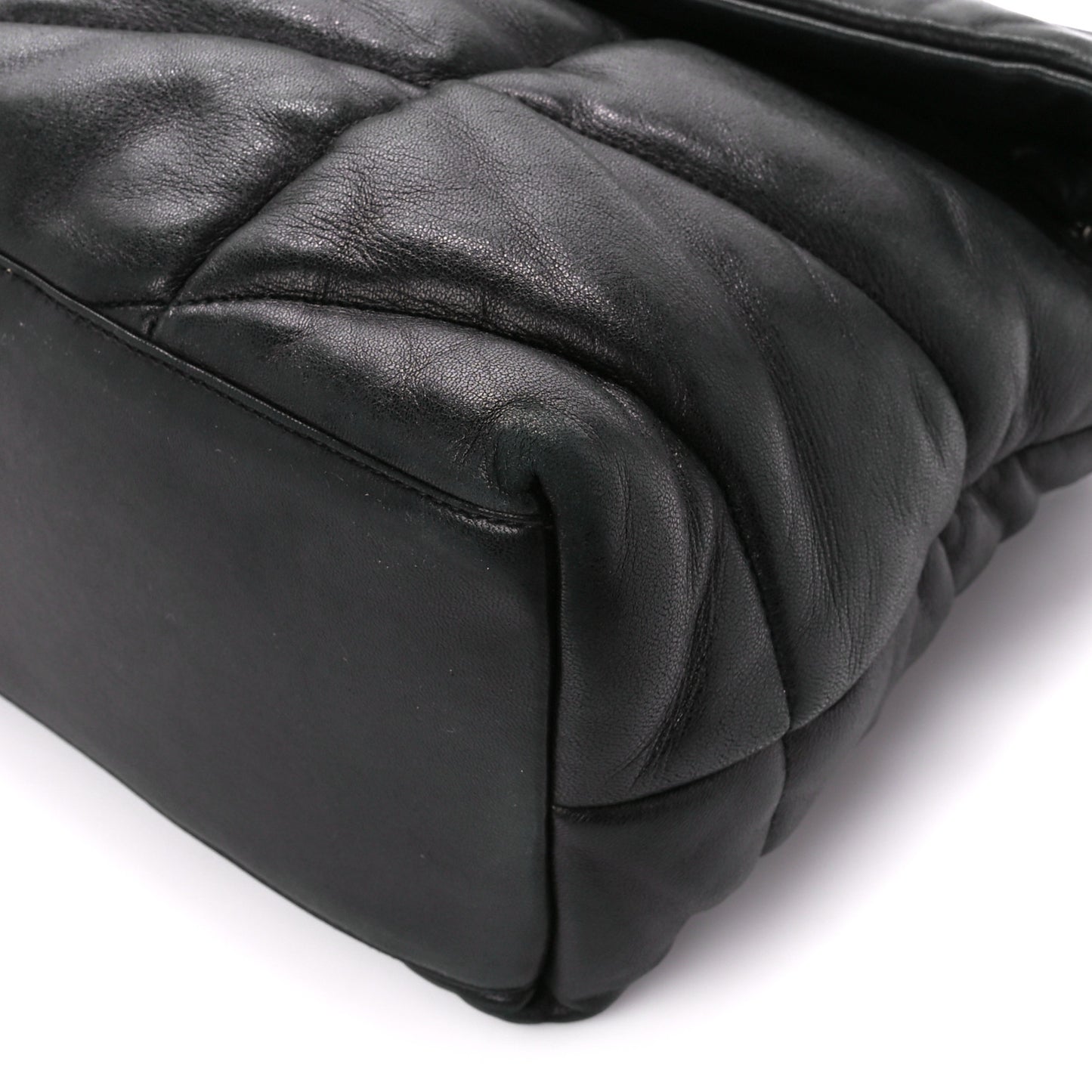 Lambskin Quilted Medium Loulou Puffer Monogram Chain Satchel Black