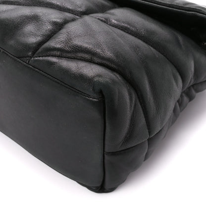 Saint Laurent Lambskin Quilted Medium Loulou Puffer Monogram Chain Satchel Black 11 of 12