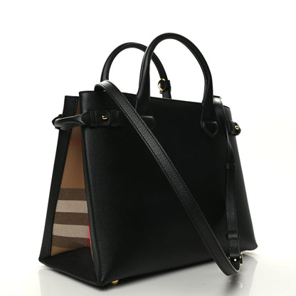 Burberry Grainy Calfskin House Check Medium Banner Tote Black 2 of 9