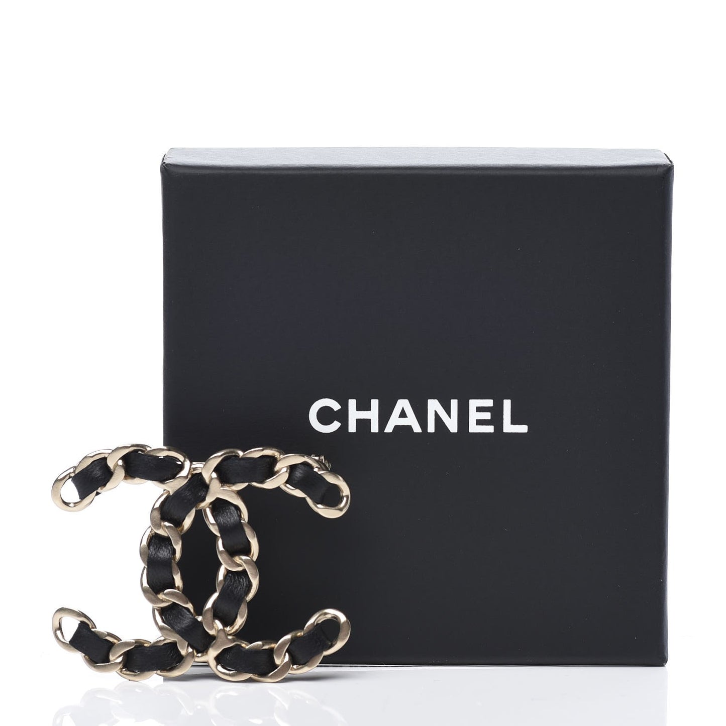 Lambskin Chain CC Brooch Black Gold
