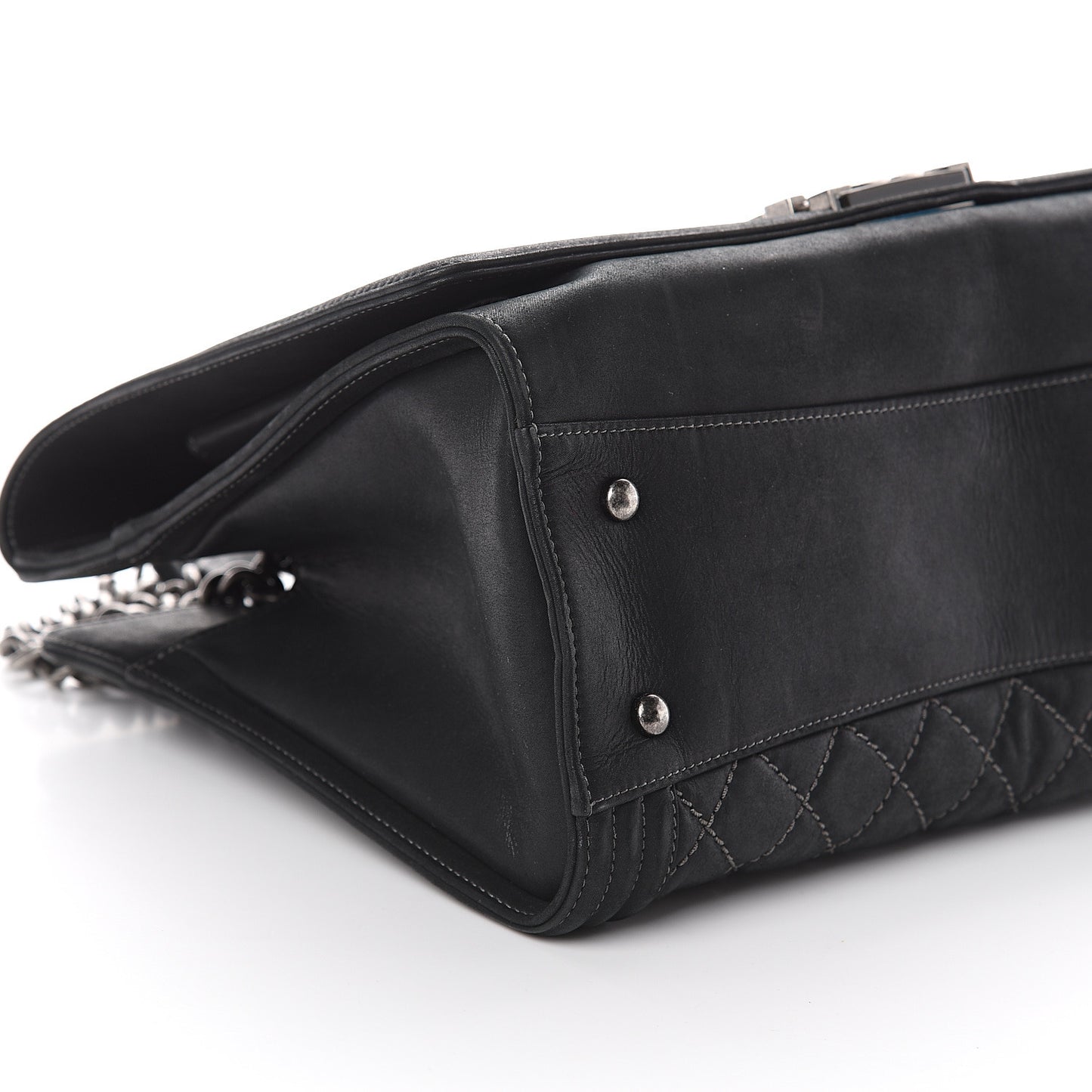 Calfskin Stitched Large Boy Shopping Tote Black