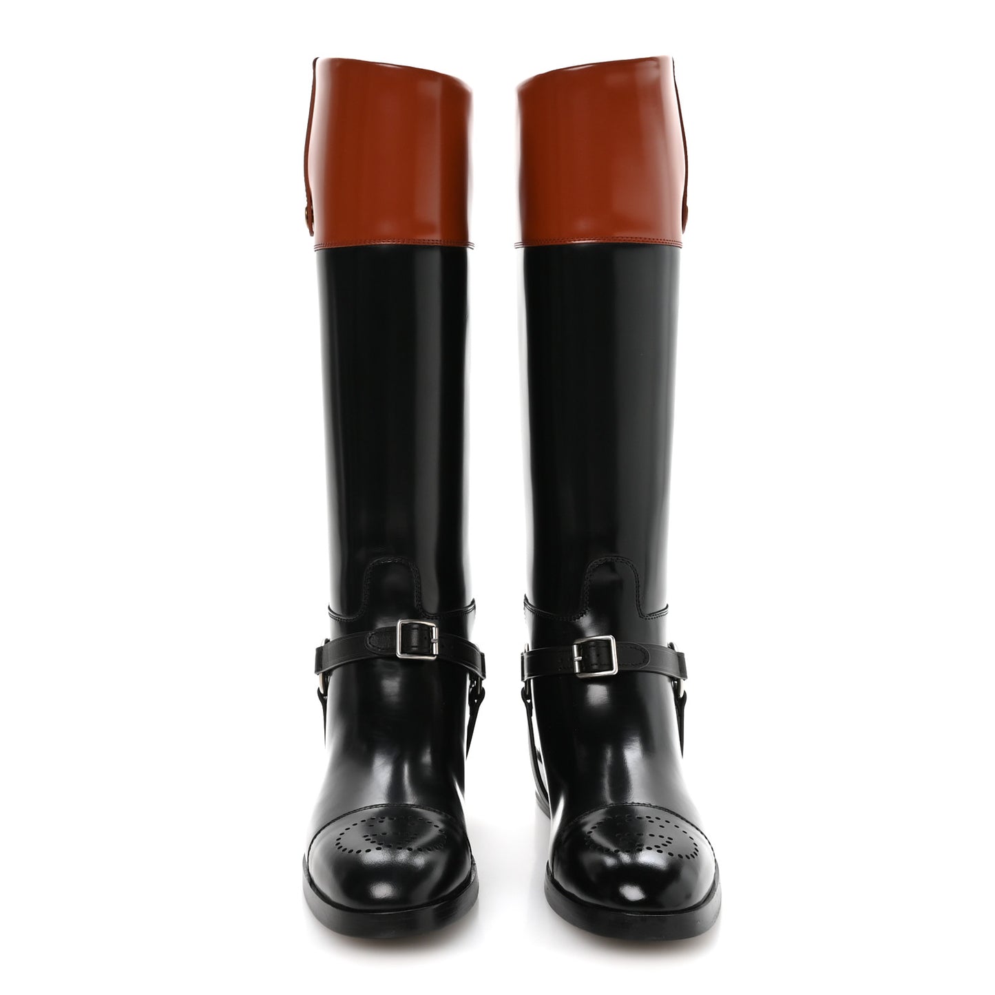 Calfskin Zelda Harness Riding Boots 39.5 Black Amber