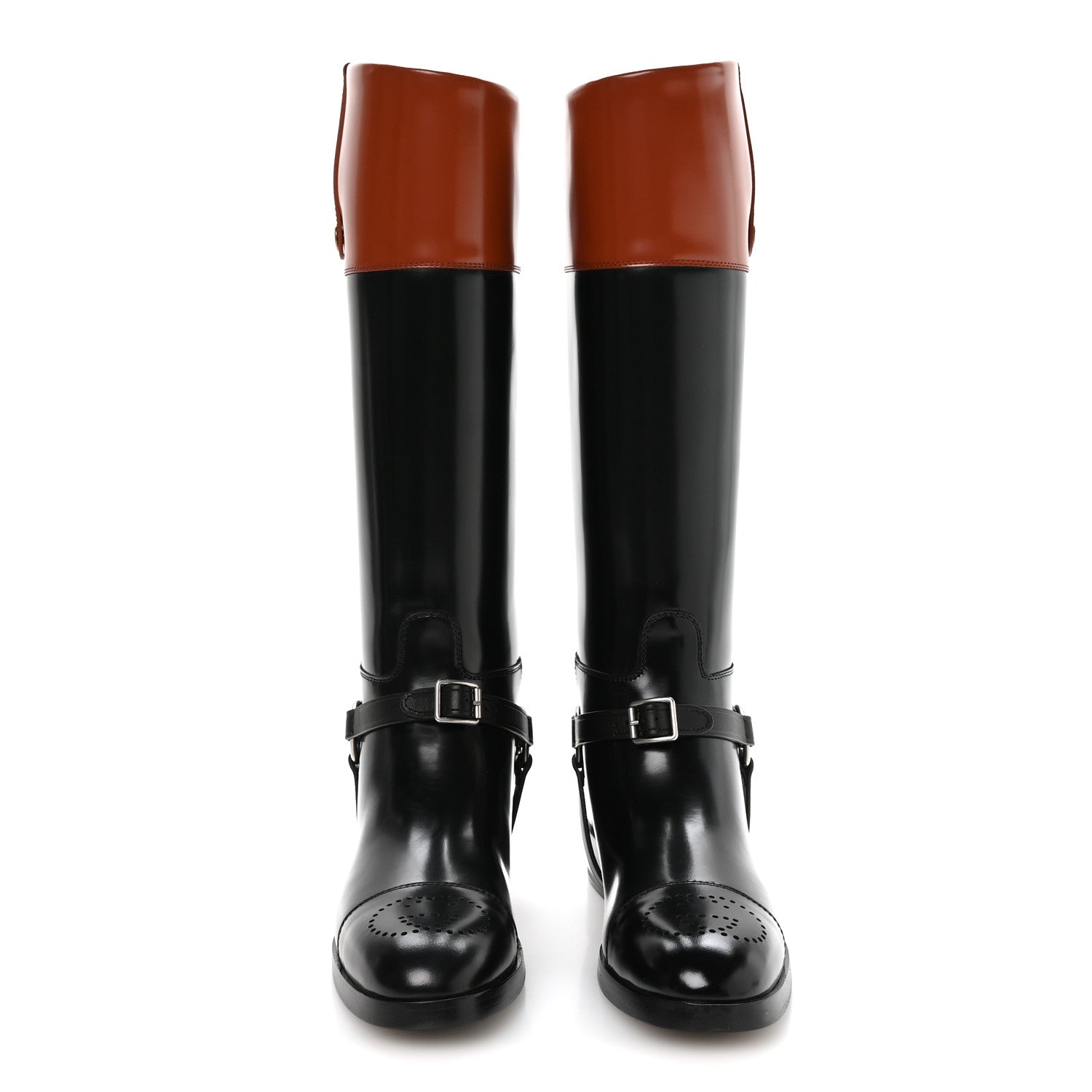 Gucci Calfskin Zelda Harness Riding Boots 39.5 Black Amber 3 of 9