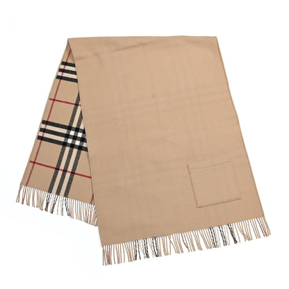 Burberry Wool Cashmere Giant Check Fringe Scarf Camel 1 of 4