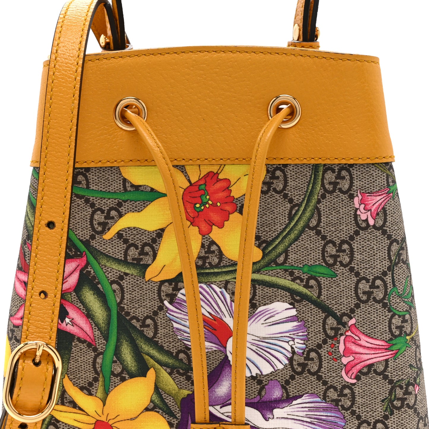 GG Supreme Monogram Flora Small Ophidia Bucket Bag Beige Multicolor Crop