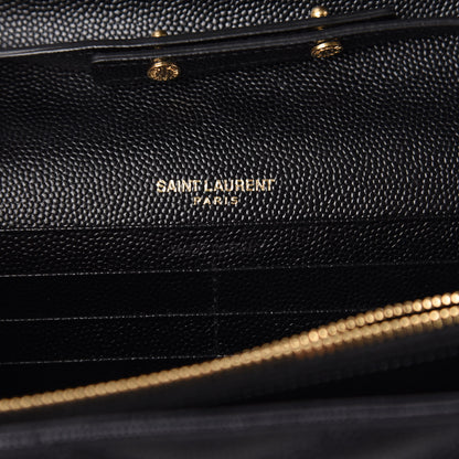 Saint Laurent Grain De Poudre Matelasse Chevron Monogram Chain Wallet Black 6 of 9