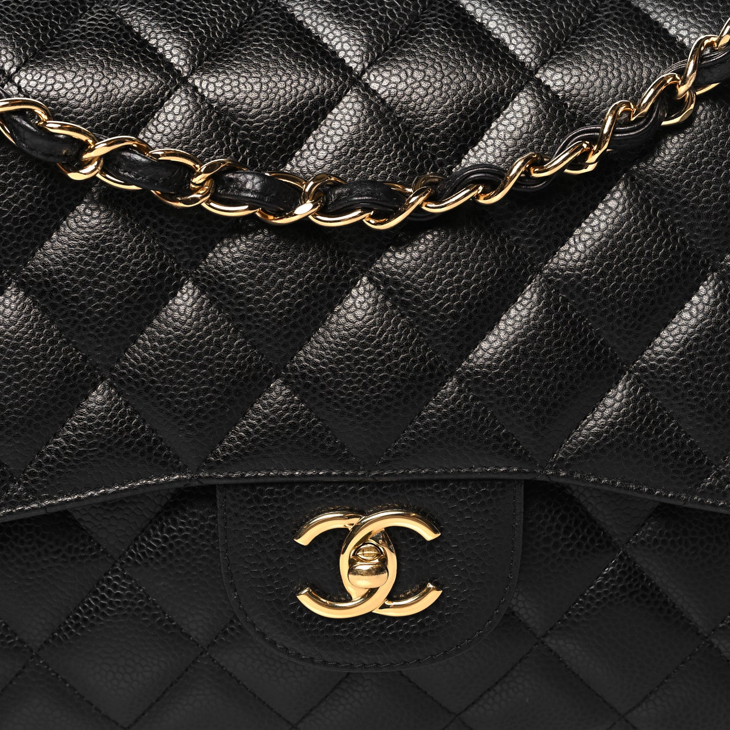 Caviar Quilted Jumbo Double Flap Black