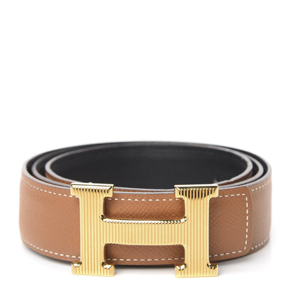 Hermes Epsom Swift 32mm Strie H Belt 90 Black Gold 1 of 6