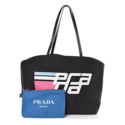 Prada Canapa Racing Logo Shopping Tote Black Azzurro 1 of 16