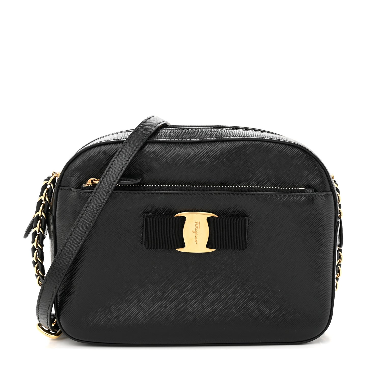 Hammered Calfskin Lydia Bow Camera Bag Black