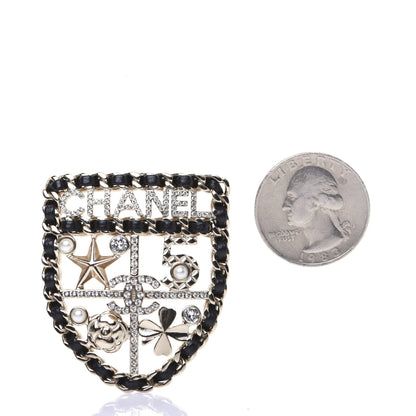 Chanel Lambskin Pearl Strass Sergeant Shield Brooch Gold 2 of 7