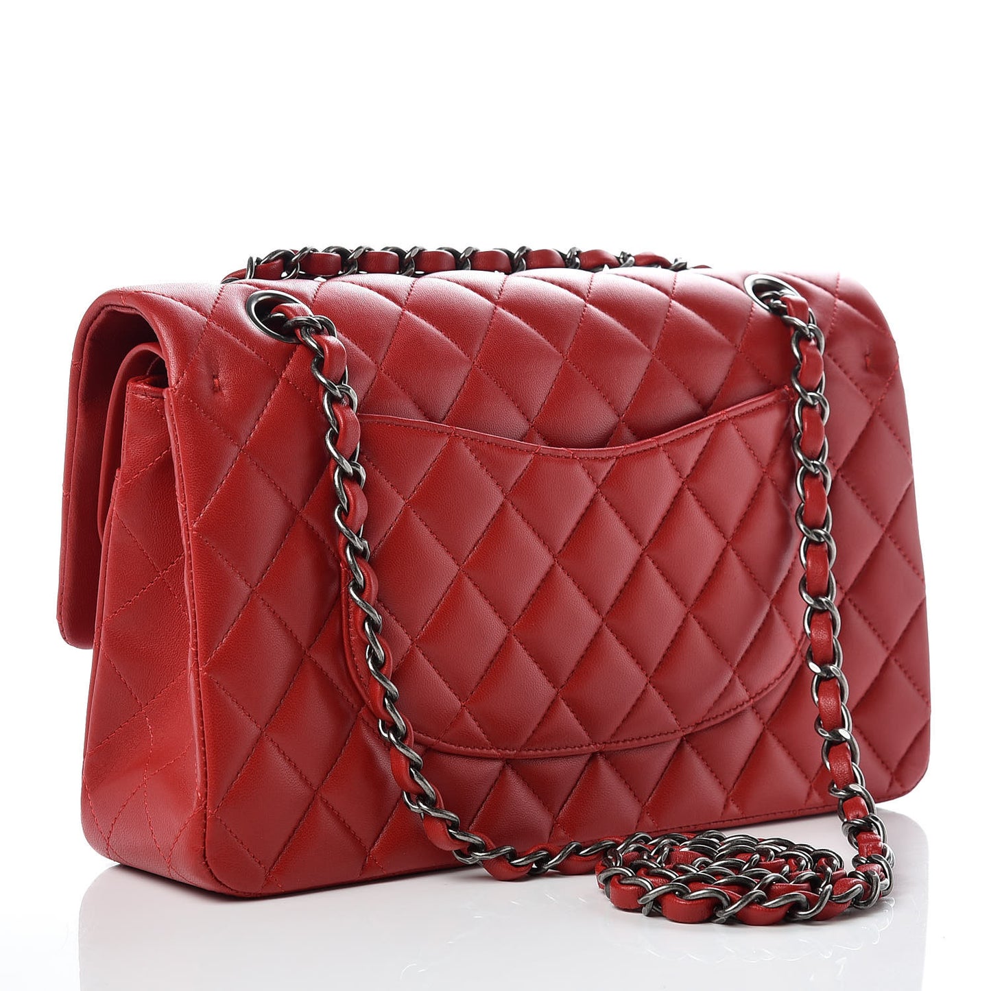 Lambskin Quilted Medium Double Flap Red