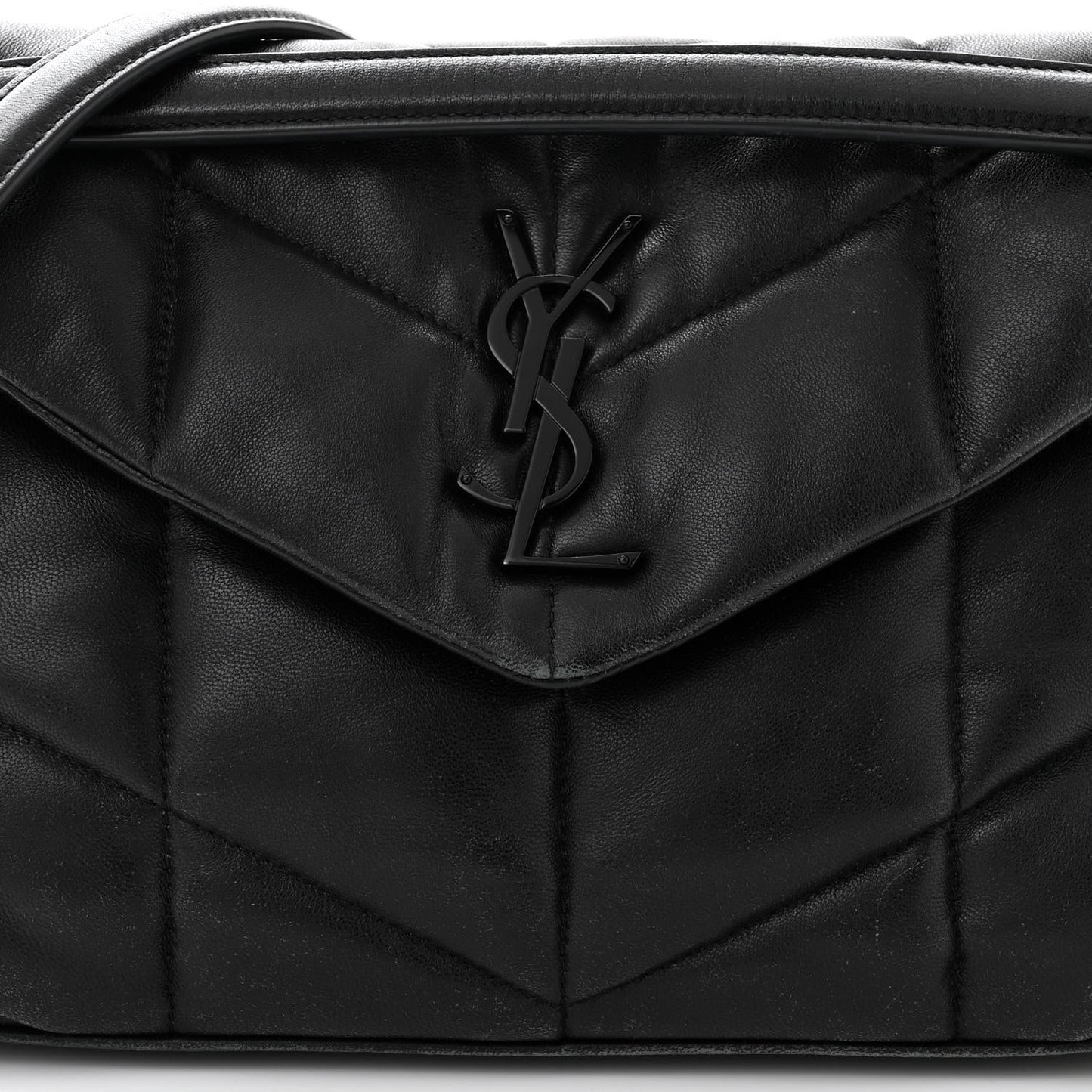 Lambskin Quilted Monogram Monochrome Small Loulou Puffer Chain Satchel Black