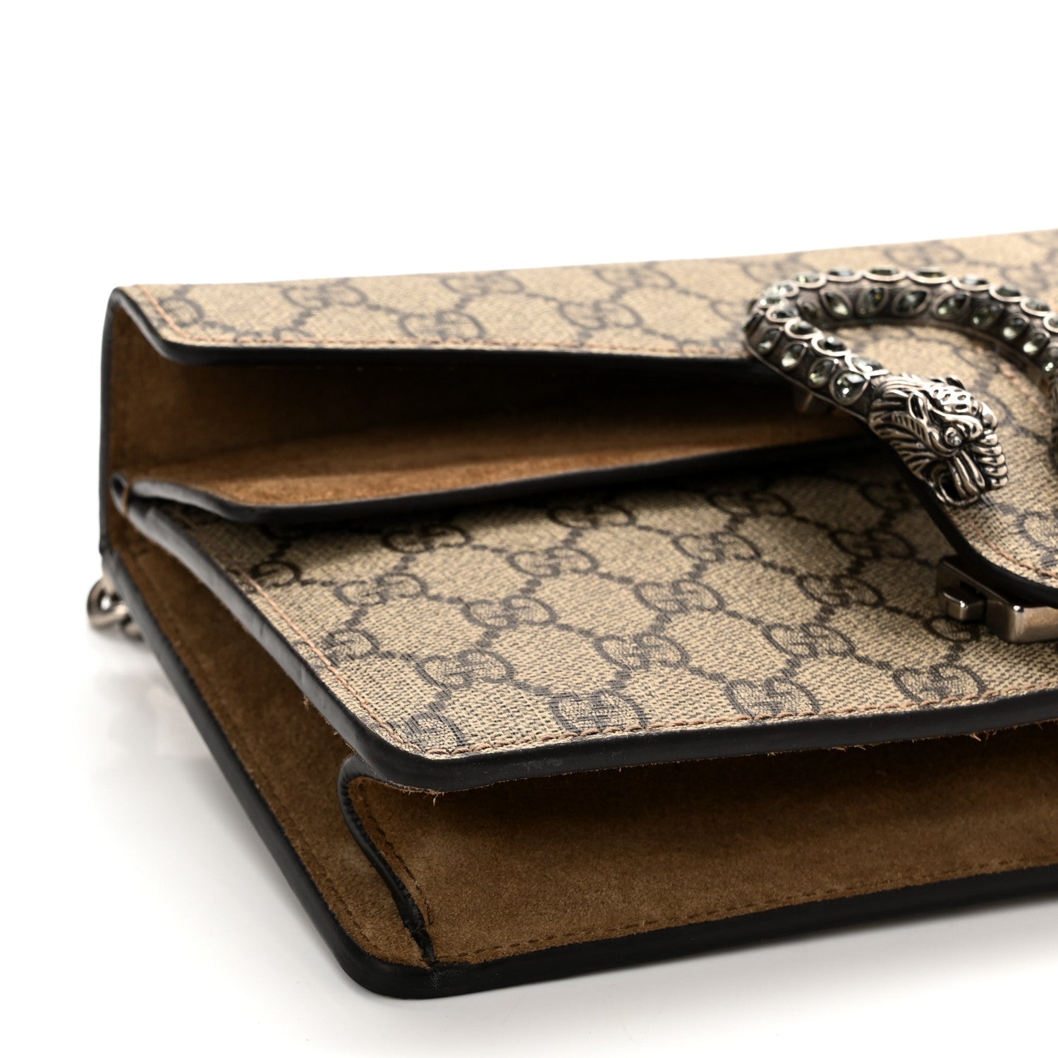 Gucci GG Supreme Monogram Suede Crystal Small Dionysus Shoulder Bag Beige Ebony Taupe 8 of 10