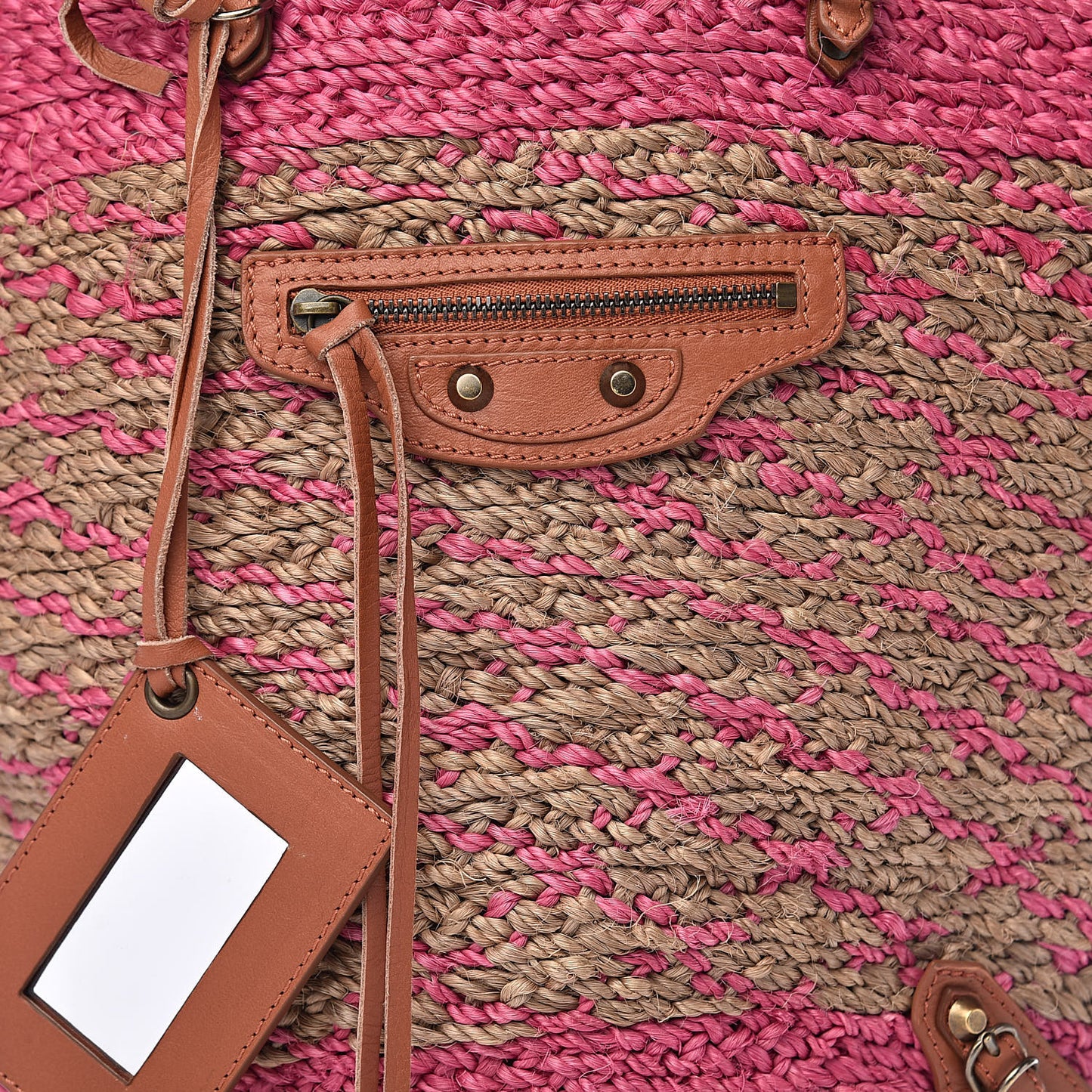 Raffia Panier Two-Toned Raffia Tote Pink Natural