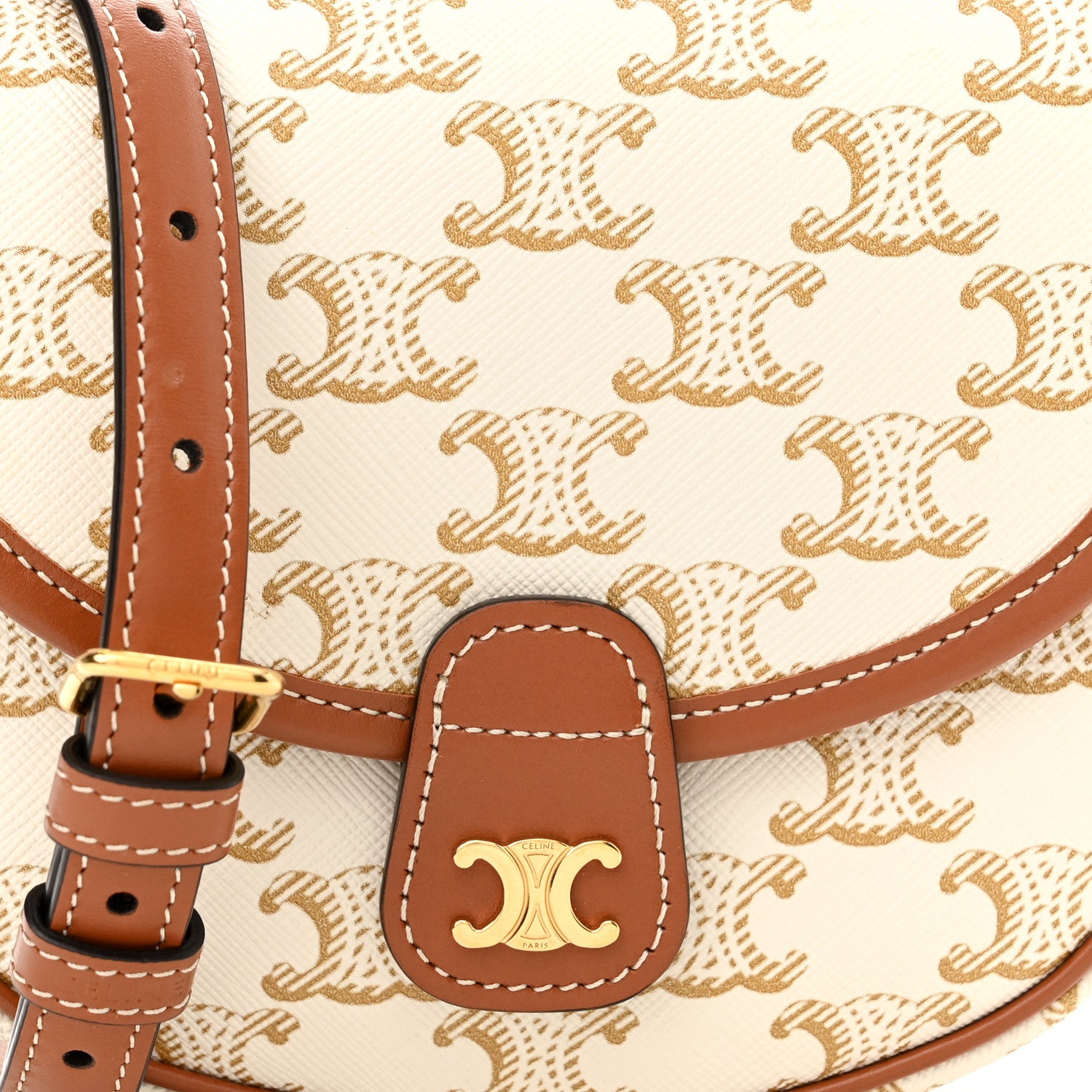 Celine Triomphe Canvas Calfskin Mini Besace Bag White 7 of 9