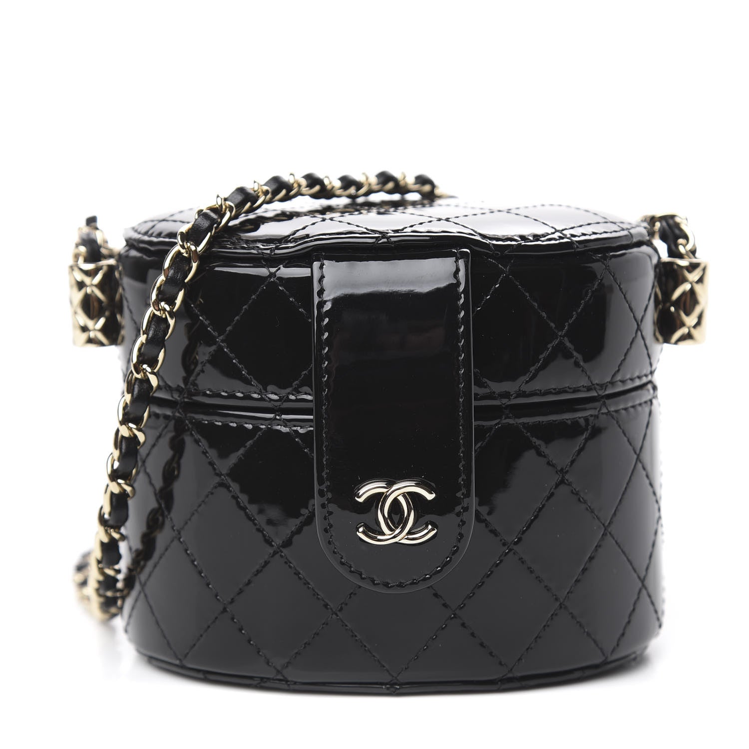 Chanel Patent Quilted Round Small Vanity With Chain Black 1 of 12