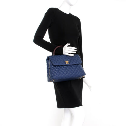 Chanel Caviar Lizard Quilted Medium Coco Handle Flap Navy 3 of 9