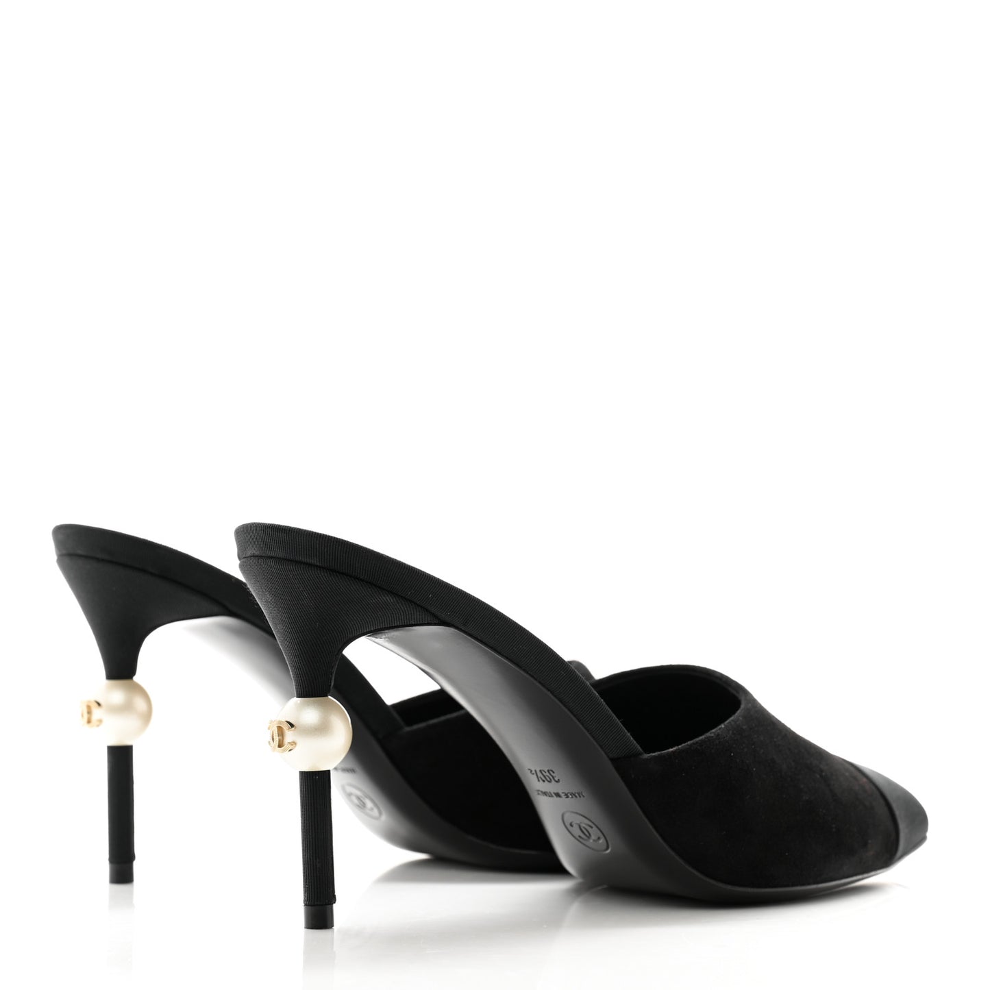 Suede Grosgrain Cap Toe Pearl Mule 39.5 Black