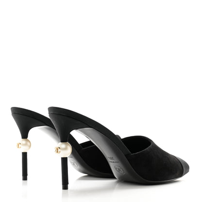 Chanel Suede Grosgrain Cap Toe Pearl Mule 39.5 Black 4 of 10