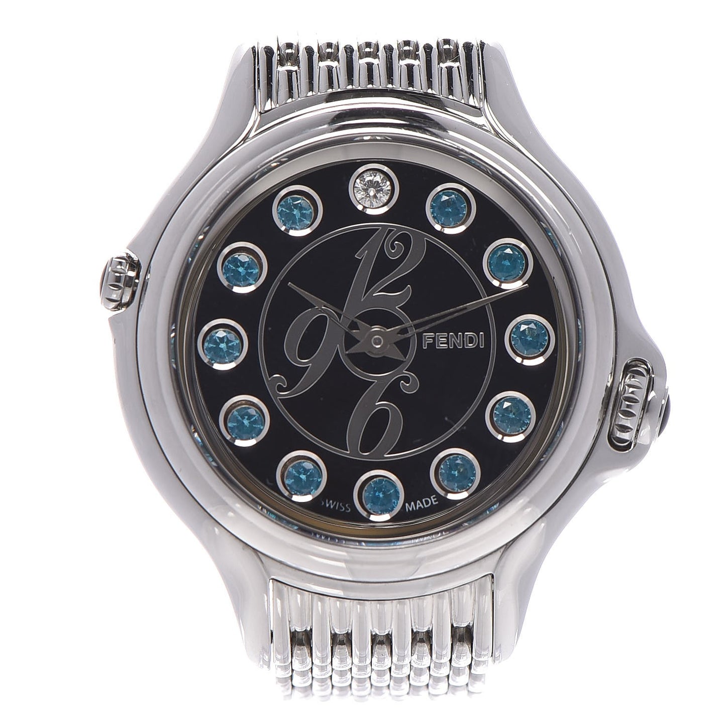 Stainless Steel Diamond Topaz 38mm Crazy Carats Rotating Gem Quartz Watch Black