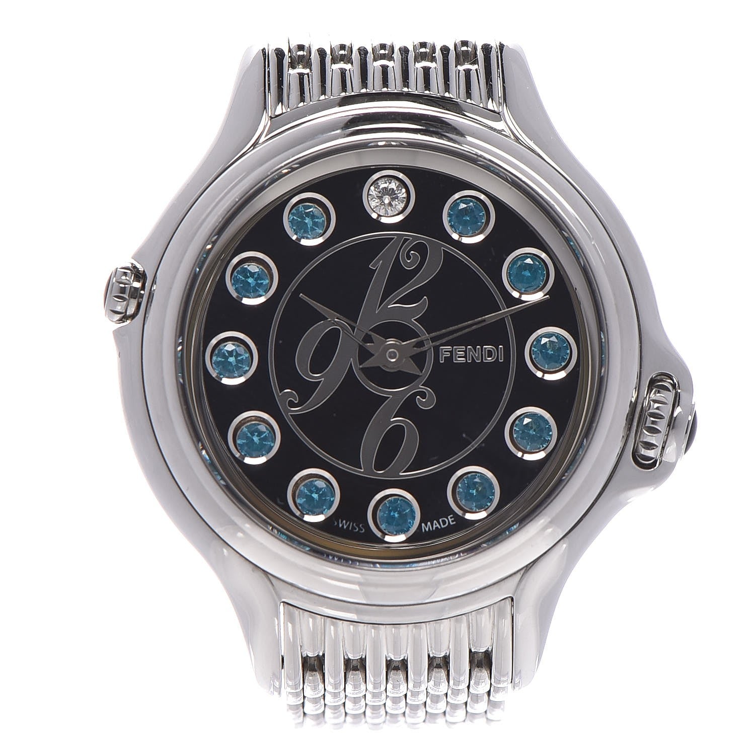Fendi Stainless Steel Diamond Topaz 38mm Crazy Carats Rotating Gem Quartz Watch Black 4 of 9
