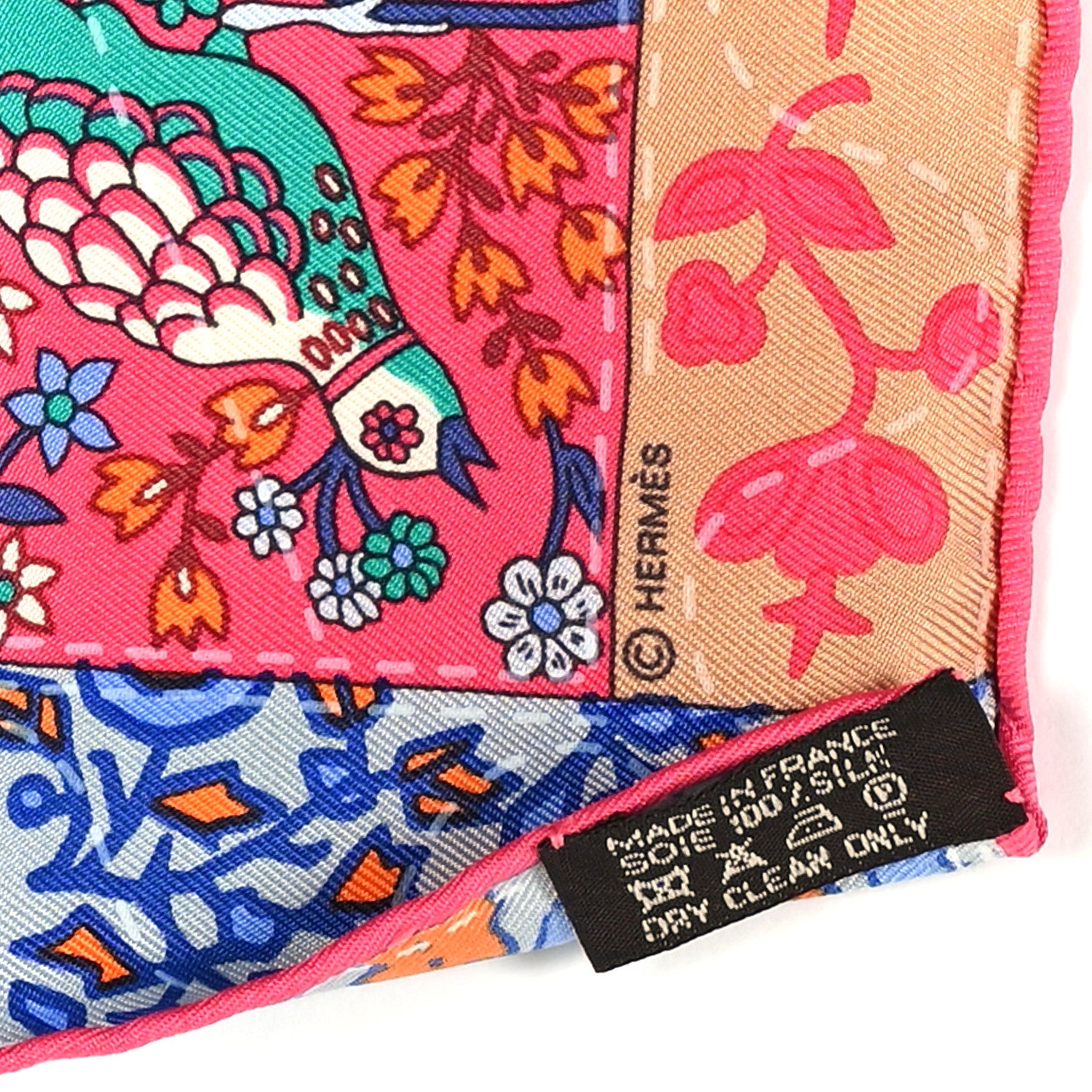 Hermes Silk Pique Fleuri De Provence Pocket Square 45 Scarf Rouge Orange Bleu 3 of 3