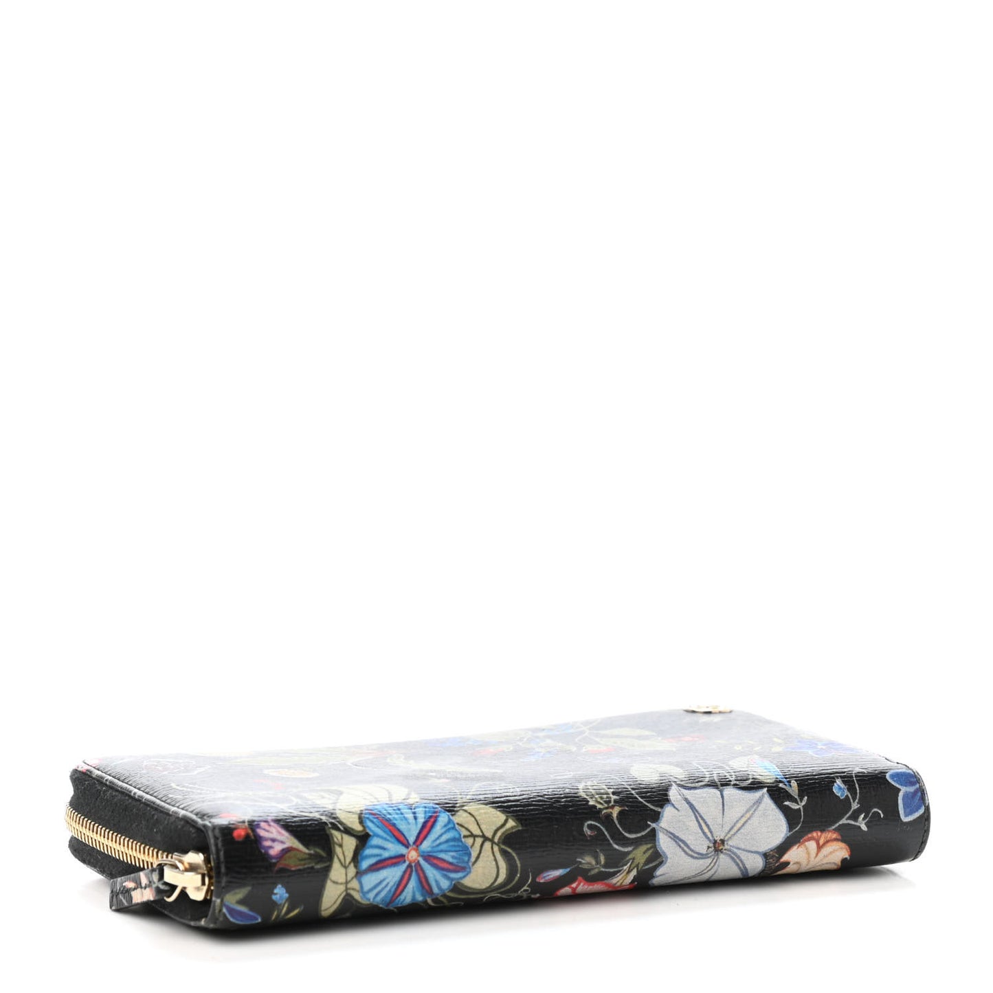 Shangai Calfskin Flora Knight Zip Around Wallet Black