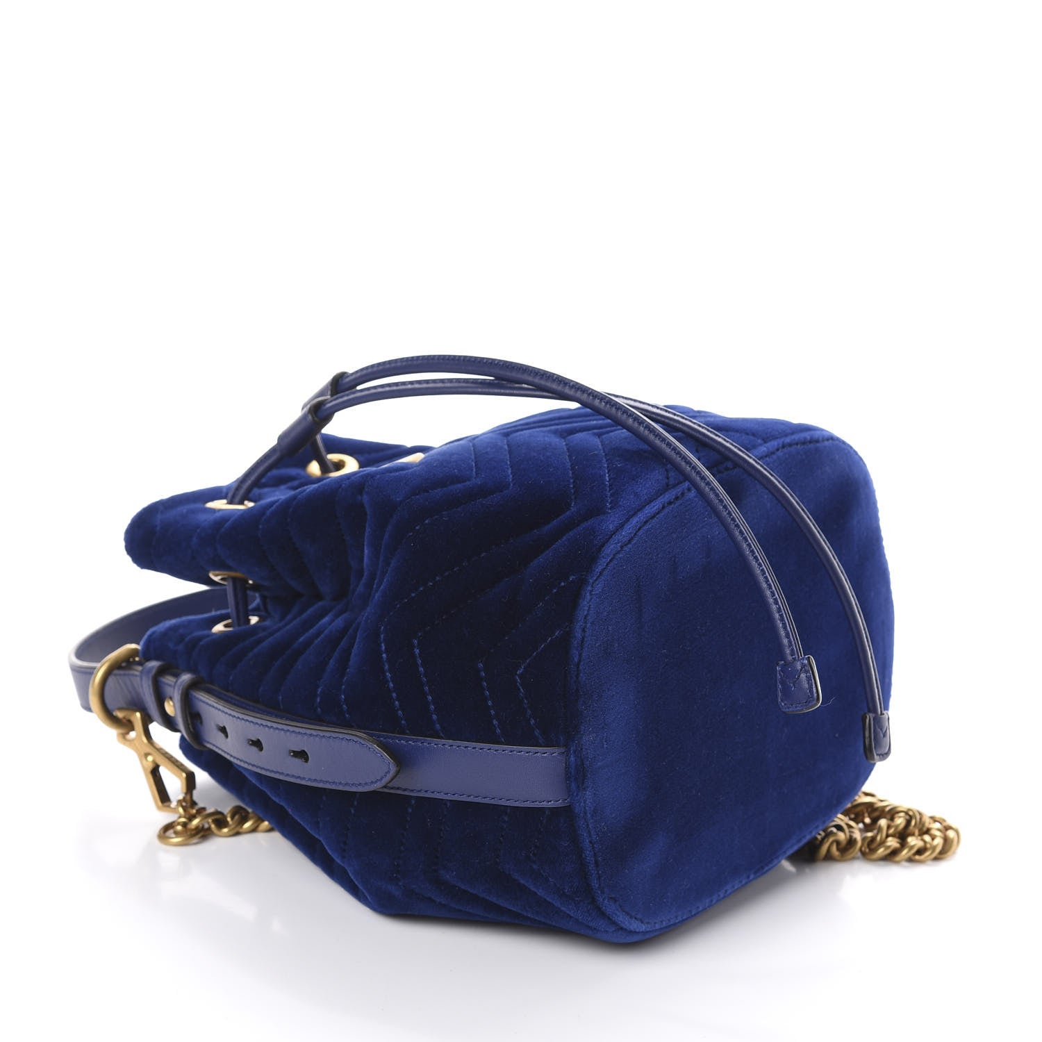 Gucci Velvet Matelasse GG Marmont Bucket Bag Cobalt Blue 4 of 9