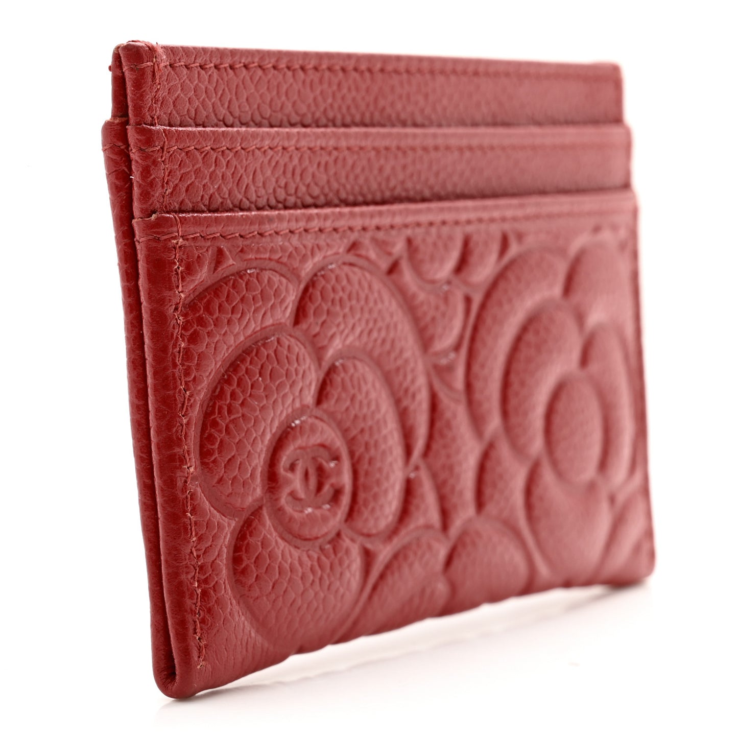 Caviar Camellia Embossed Card Holder Red