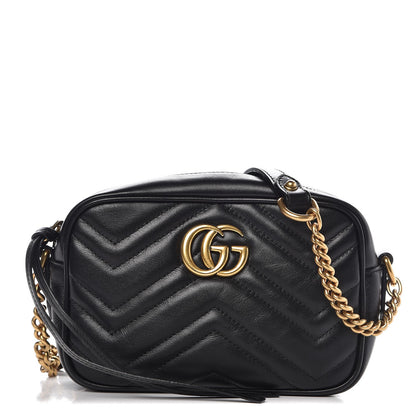 Gucci Calfskin Matelasse Mini GG Marmont Chain Shoulder Bag Black 1 of 9