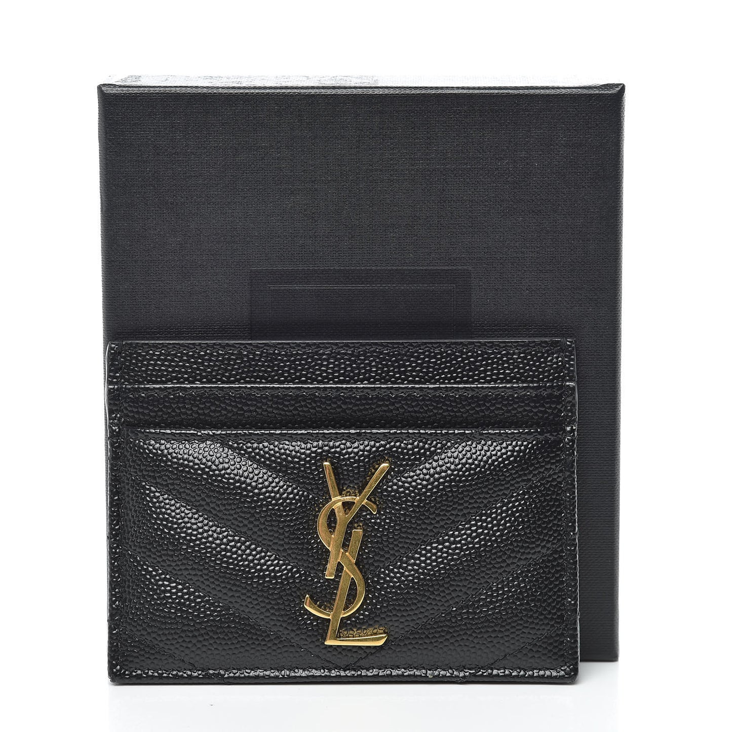 Grain De Poudre Matelasse Chevron Monogram Credit Card Case Black