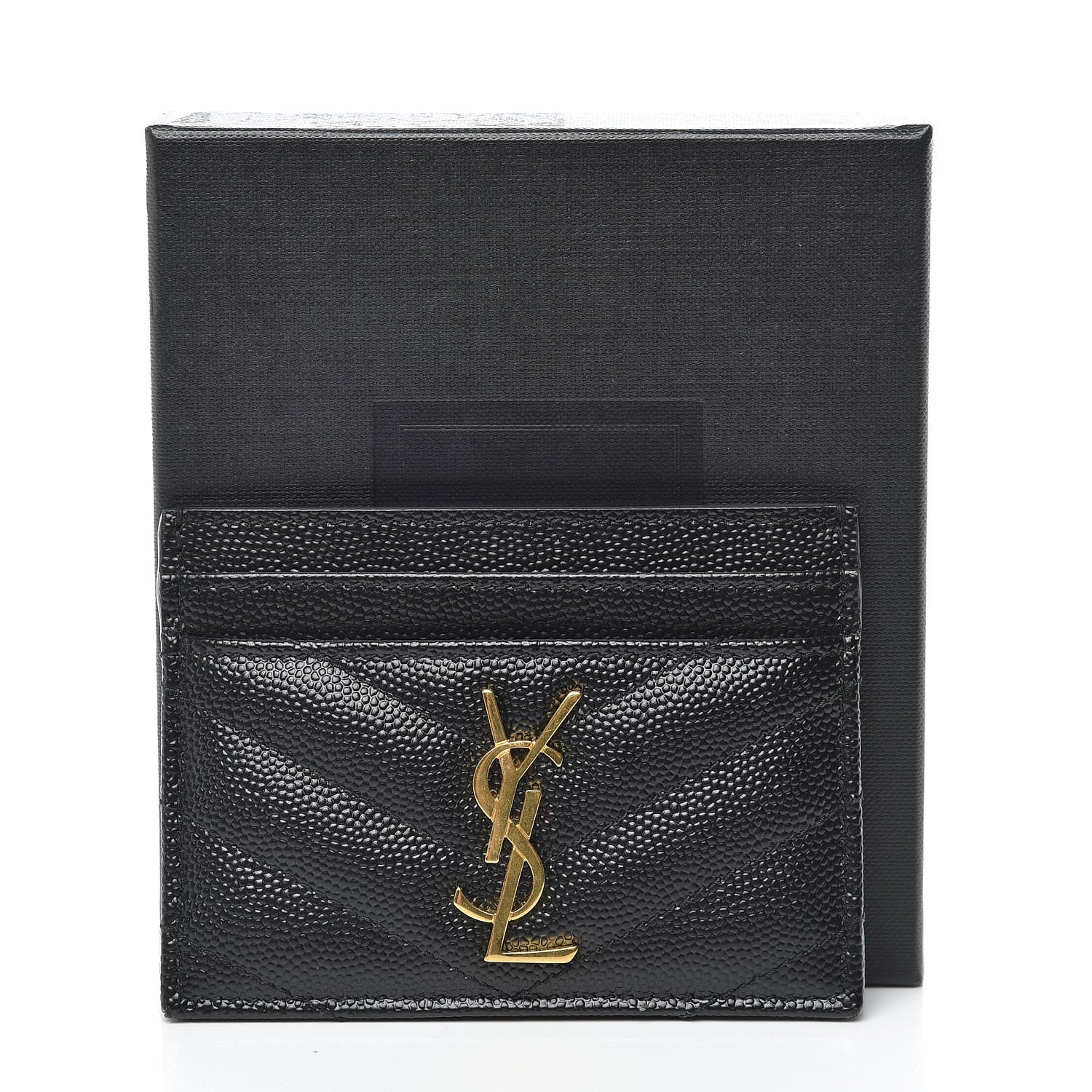 Saint Laurent Grain De Poudre Matelasse Chevron Monogram Credit Card Case Black 8 of 8