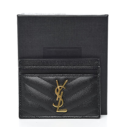 Saint Laurent Grain De Poudre Matelasse Chevron Monogram Credit Card Case Black 8 of 8