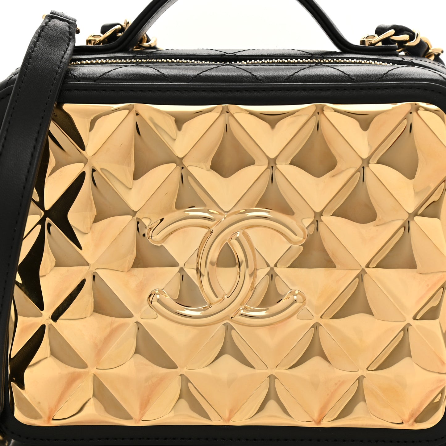 Lambskin Metal Quilted Golden Plate Vanity Case Black Golden Plate Vanity Case Black Gold