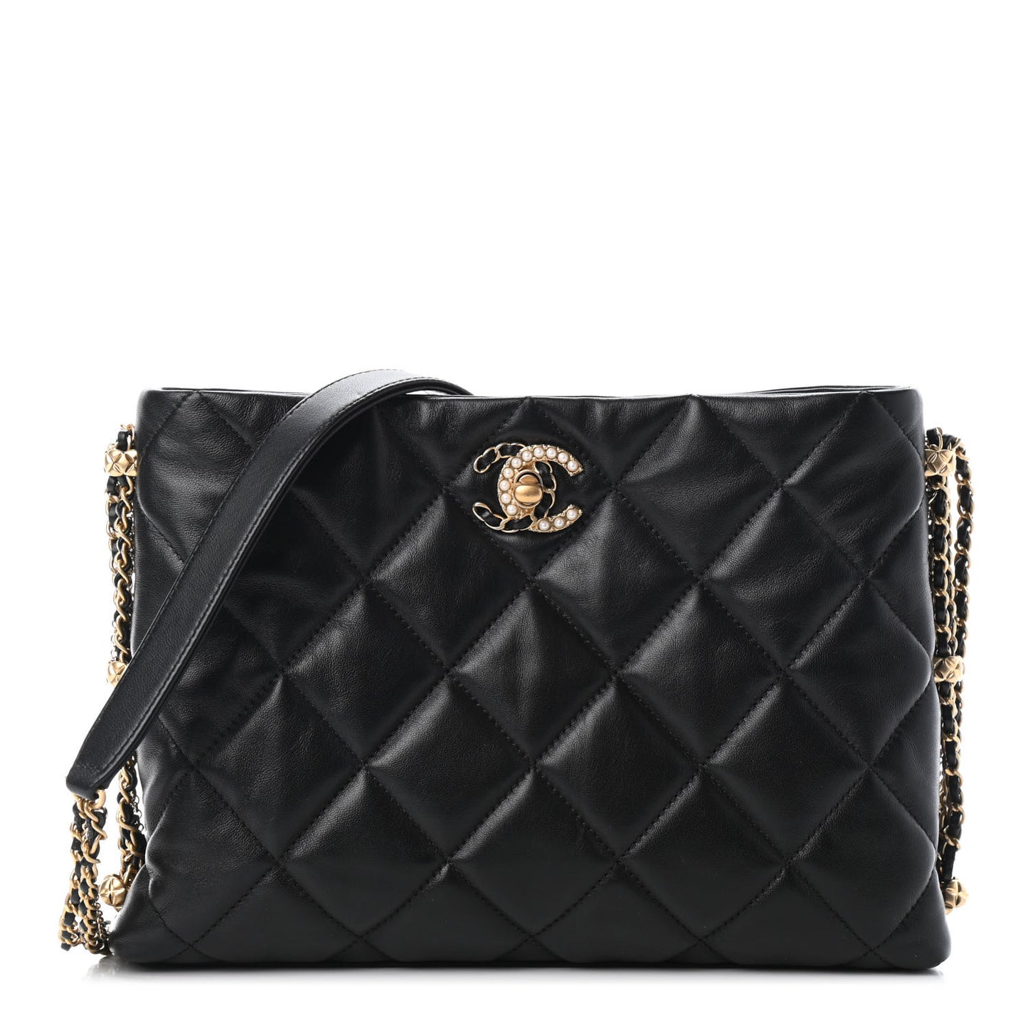 Lambskin Quilted Crush on Chains Hobo Black