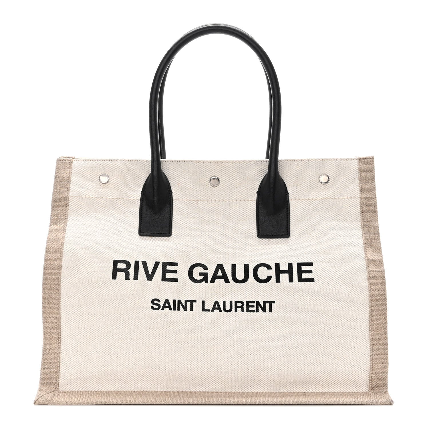 Saint Laurent Linen Calfskin Small Rive Gauche Tote Greggio Natural 1 of 11