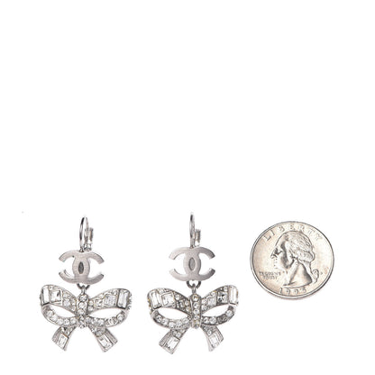 Chanel Crystal CC Bow Dangle Earrings Silver 2 of 4