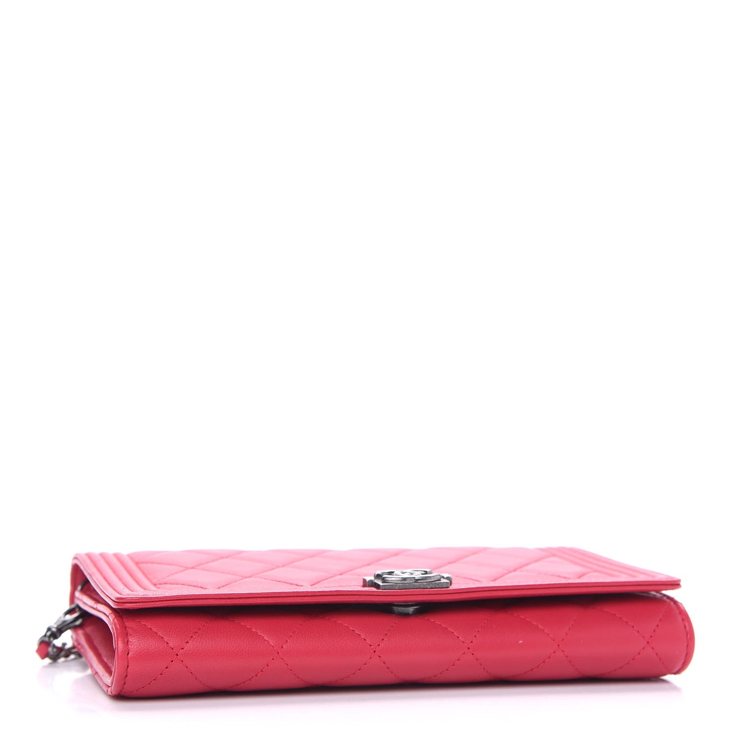 Lambskin Quilted Boy Wallet On Removable Chain Fuchsia