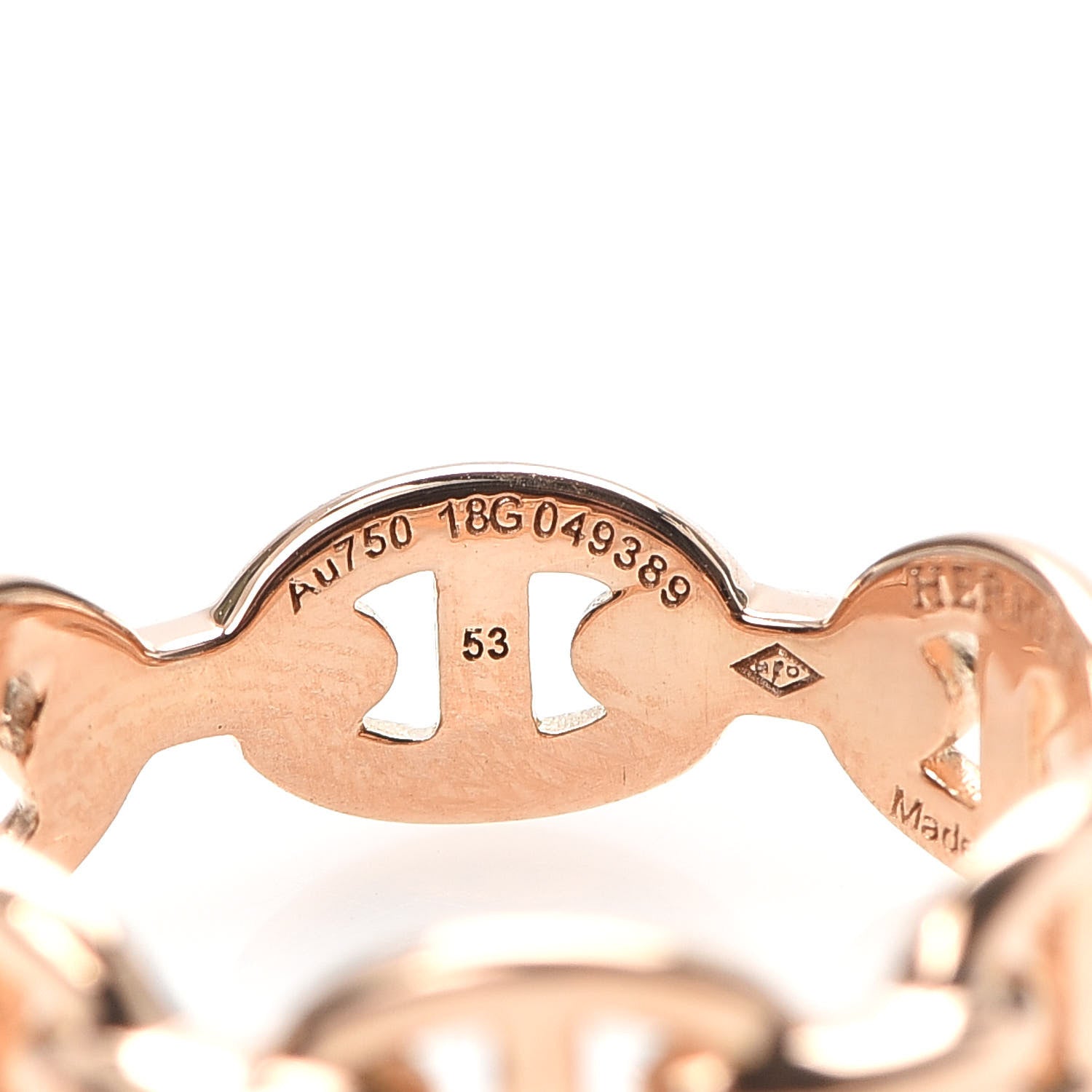Hermes 18K Rose Gold PM Chaine D'Ancre Enchainee Ring 53 6.5 5 of 6