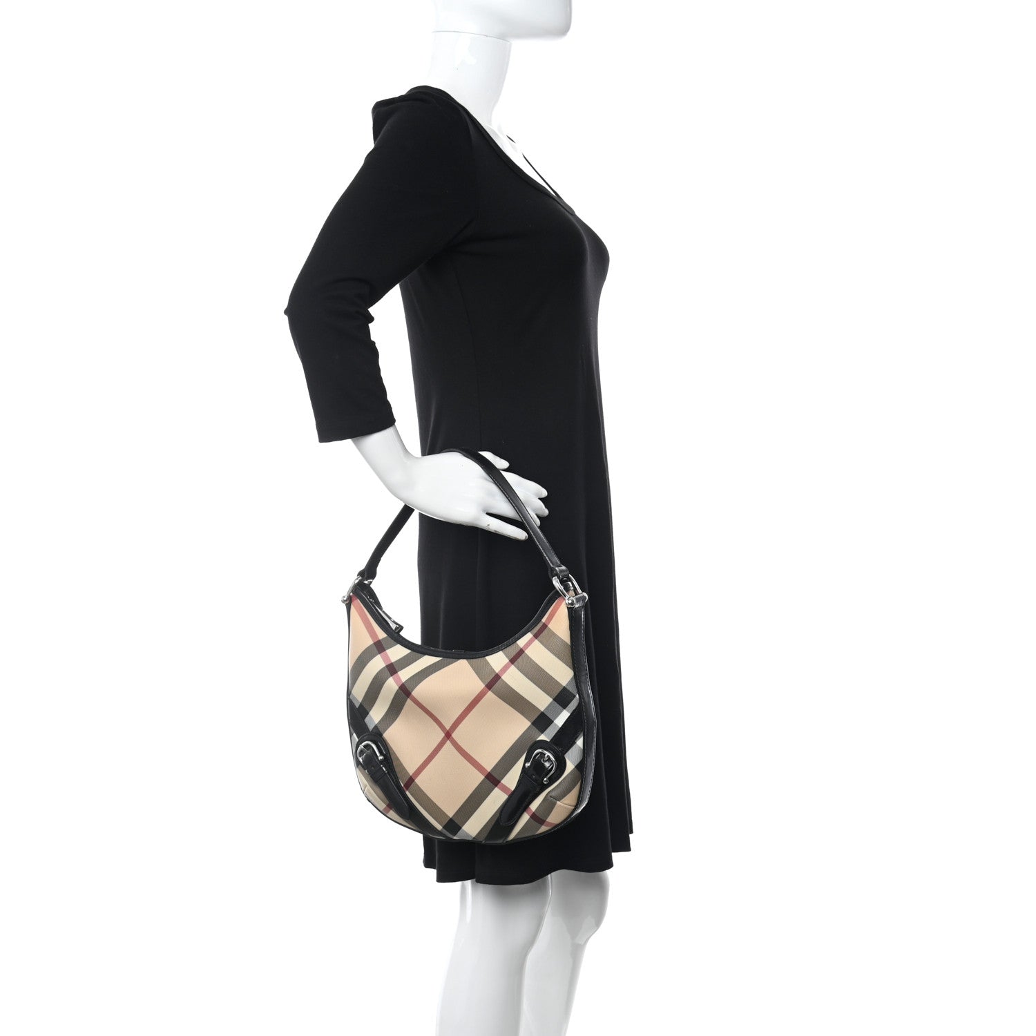 Burberry Supernova Check Buckle Hobo Black 2 of 12