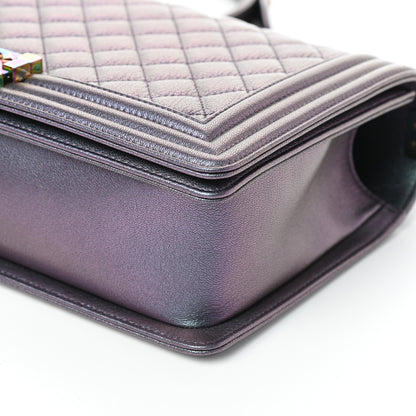 Chanel Iridescent Goatskin Quilted New Medium Boy Flap Purple 10 of 10