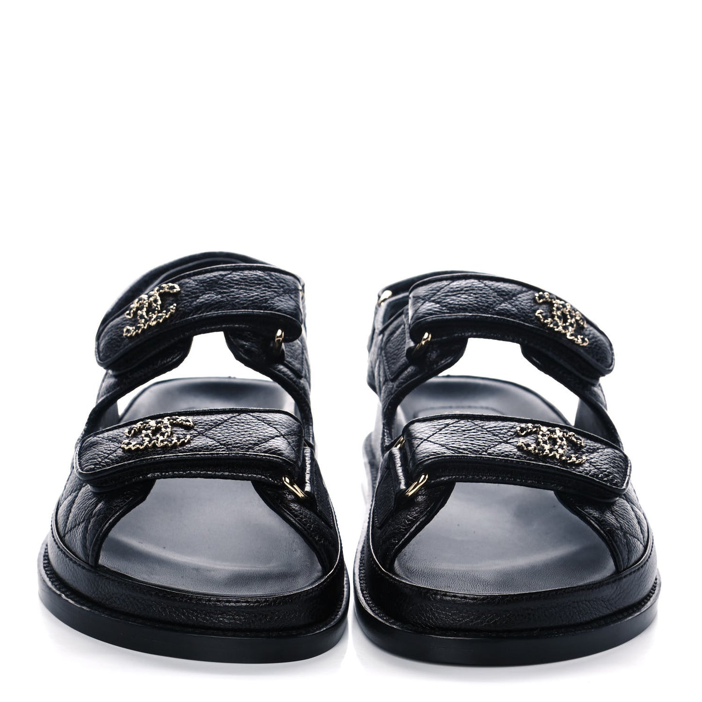 Grained Calfskin Velcro Dad Sandals 36 Black