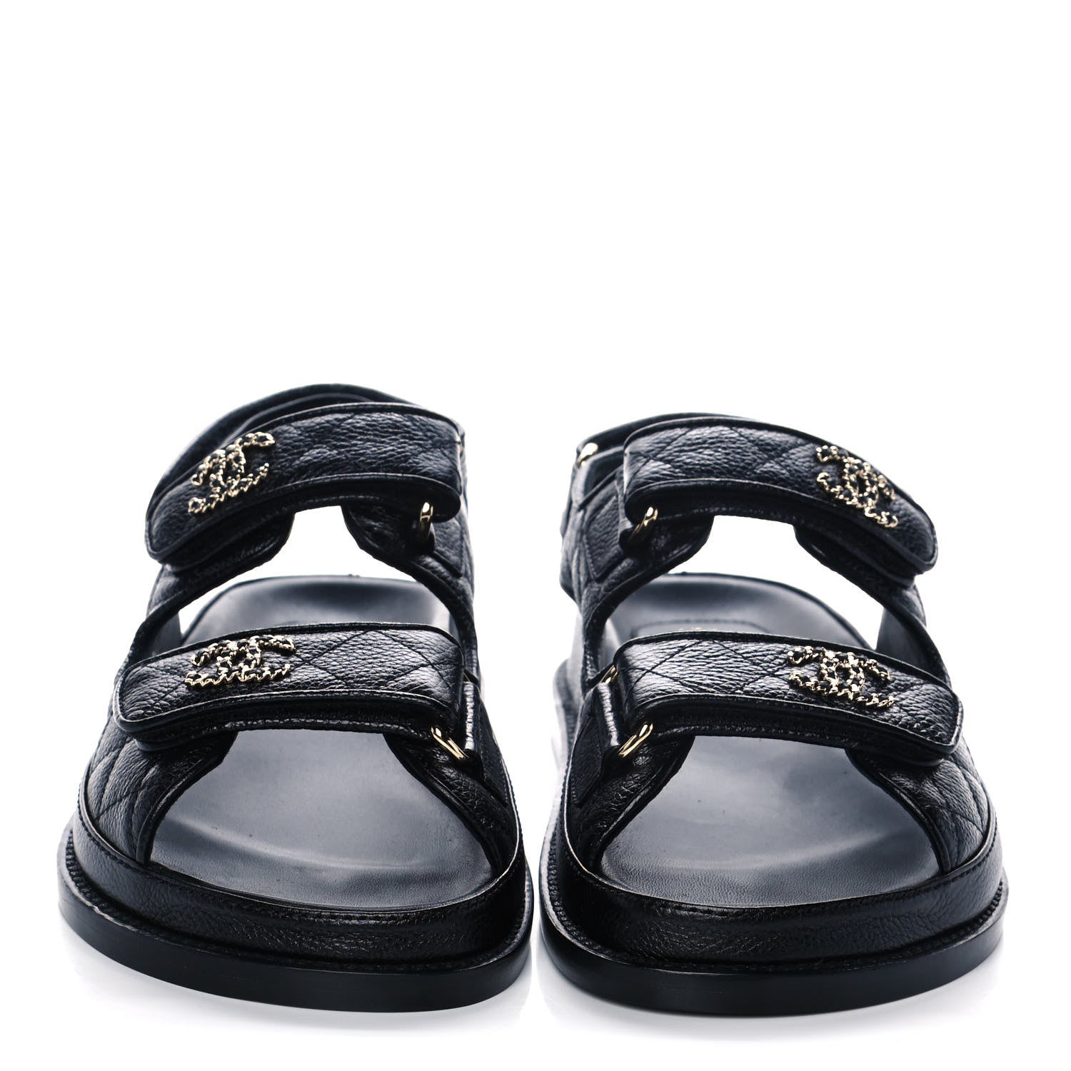 Chanel Grained Calfskin Velcro Dad Sandals 36 Black 2 of 8