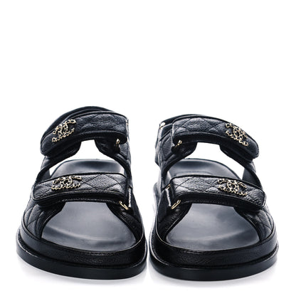 Chanel Grained Calfskin Velcro Dad Sandals 36 Black 2 of 8
